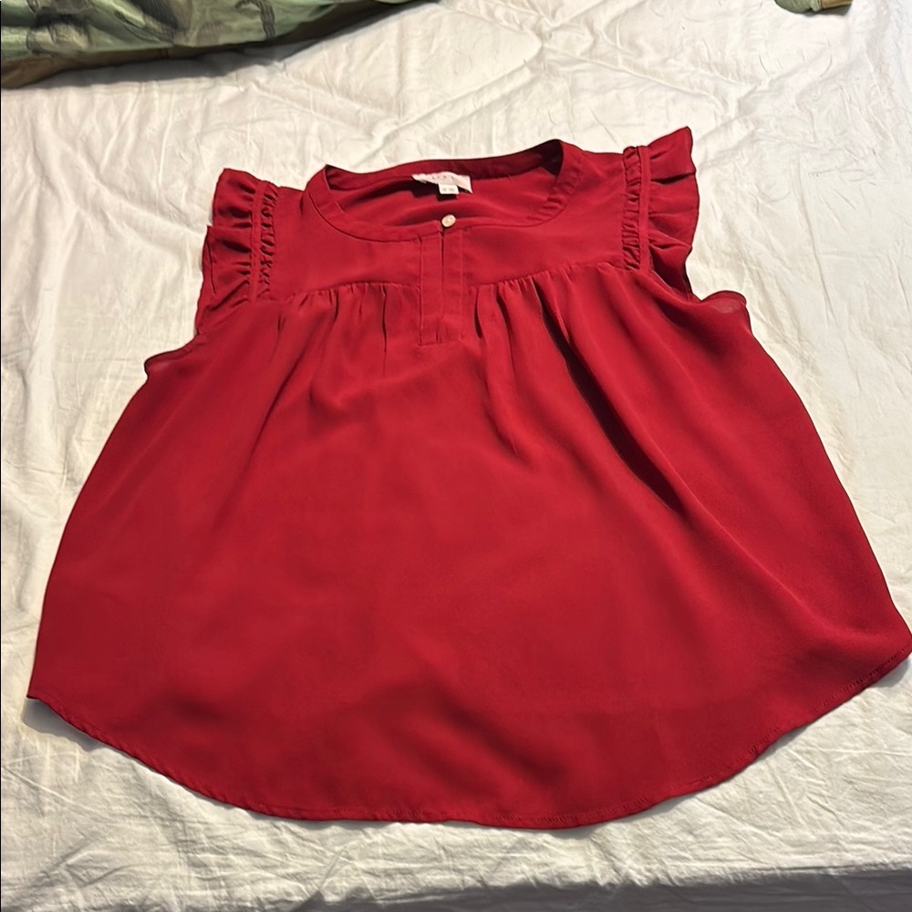 LOFT Red Ruffle Sleeve Blouse